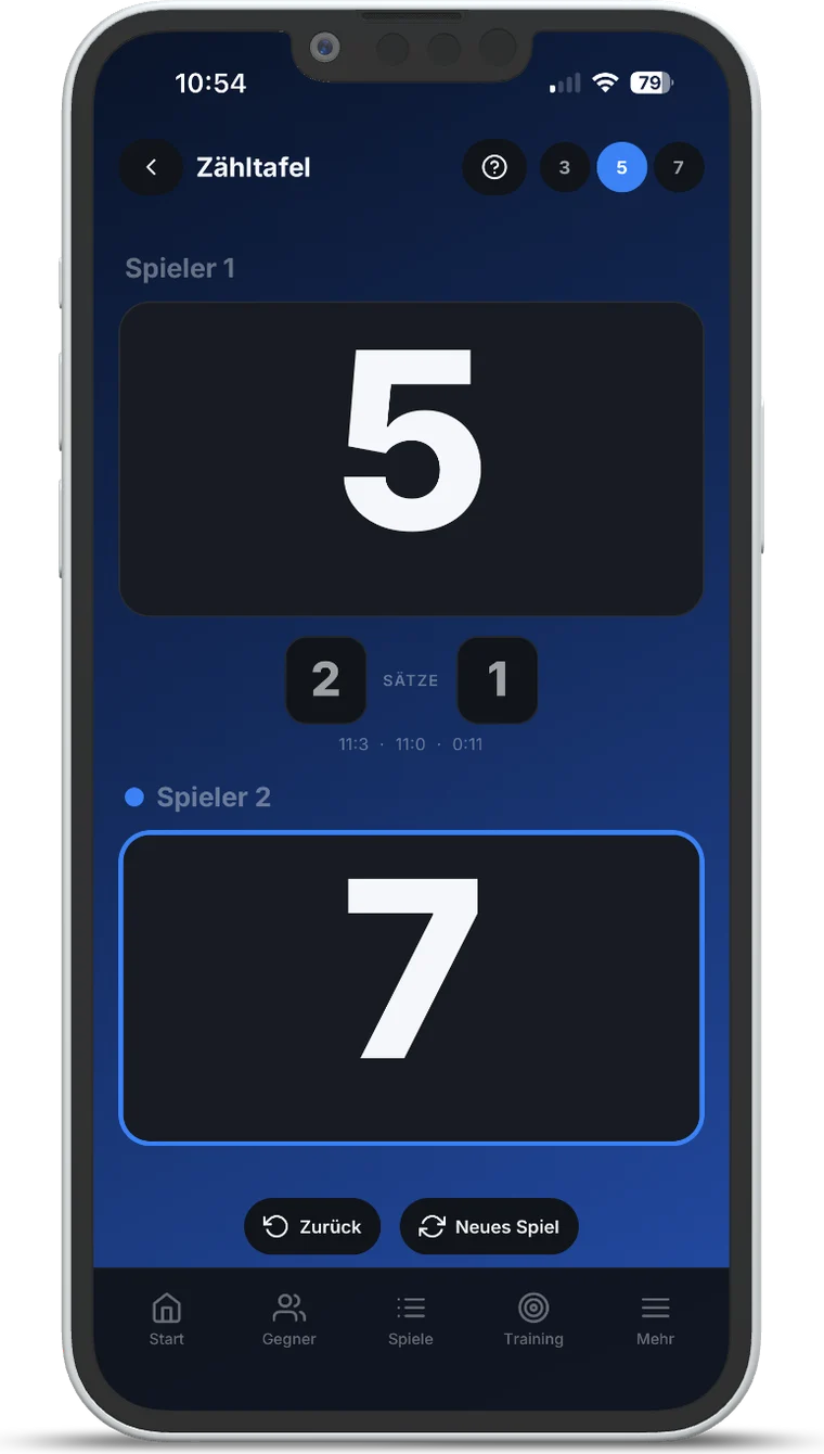 Le marqueur de TT Playbook Player avec de grands chiffres et le score des manches