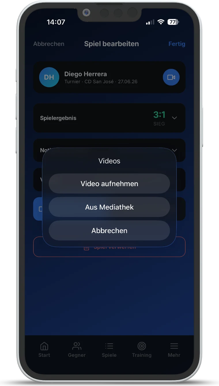 TT Playbook Player — record video straight in the app or pick it from your library